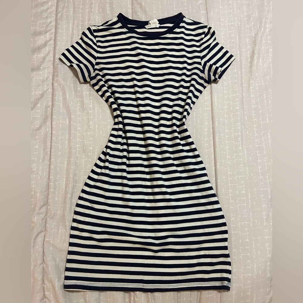 Navy blue and white stripped tshirt dress !!